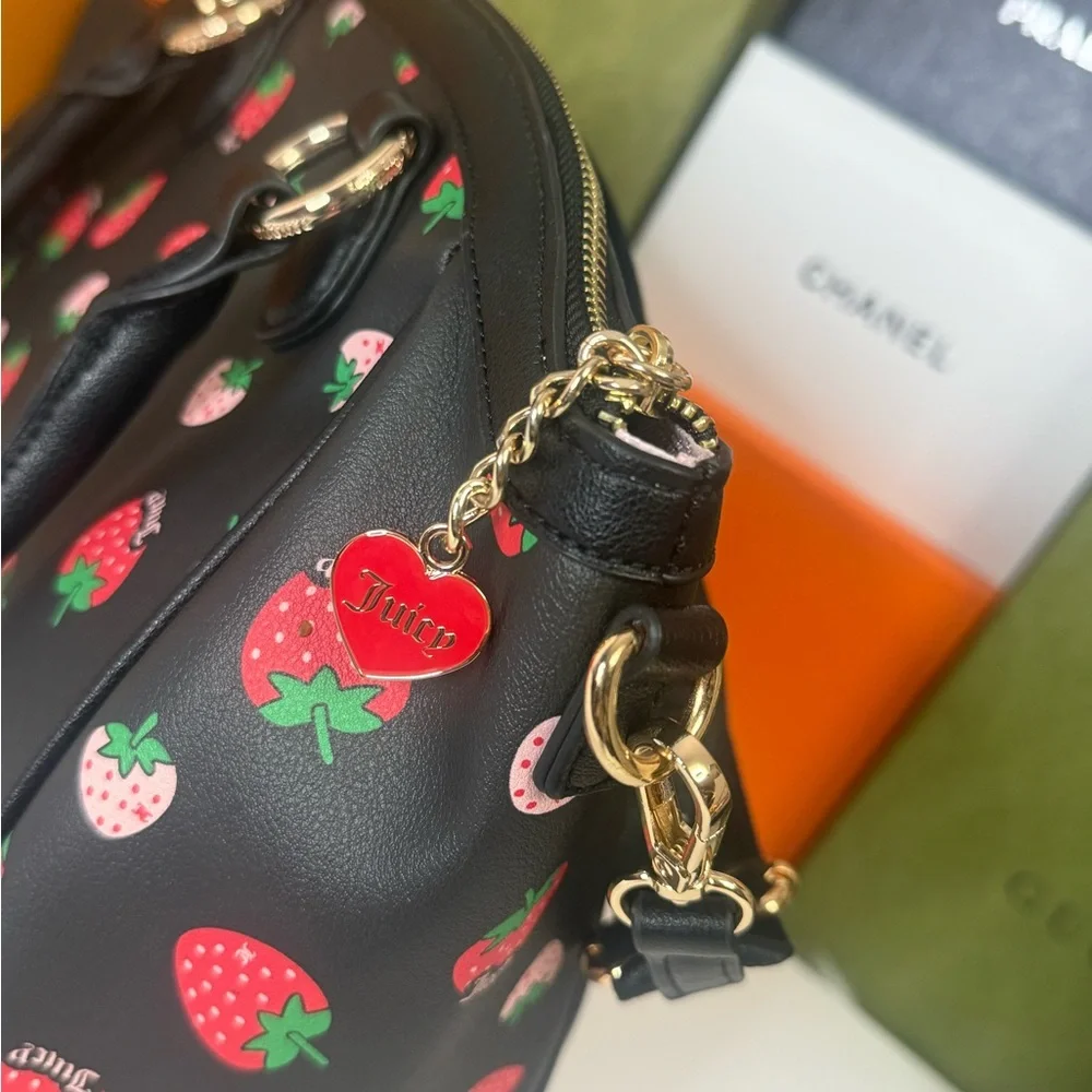 ๐JUICY COUTURE Black and Red Satchel with Strawberry Charm - Picture 8 of 16